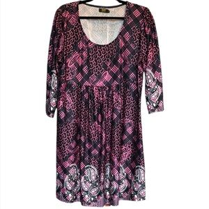 🌻 R&B Collection Pink and Purple Paisley/Plaid 3/4 Sleeve Dress